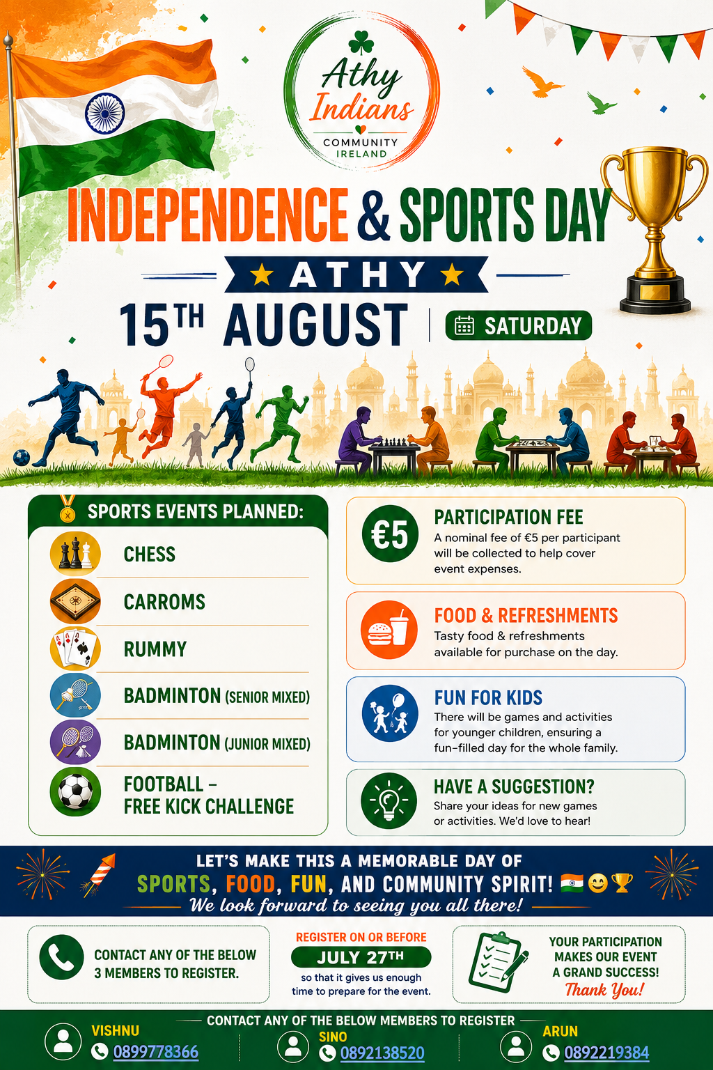 Independence & Sports Day Athy — 15th August 2026 flyer