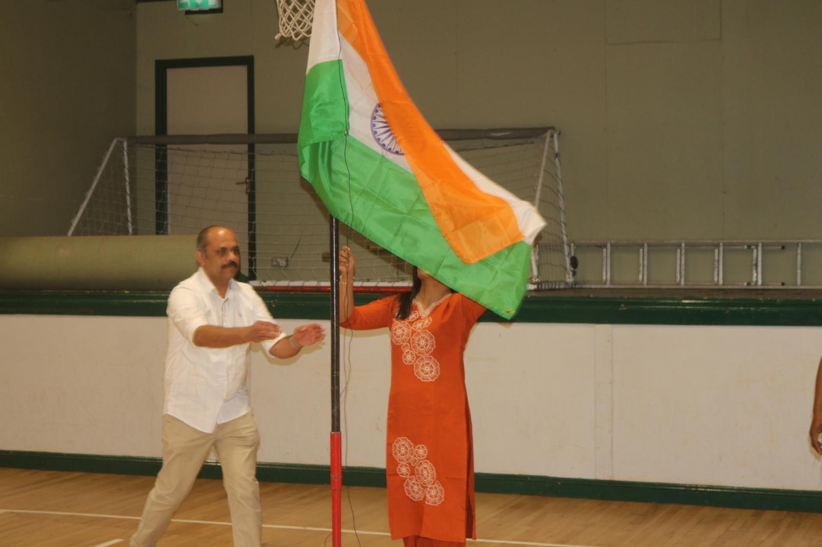 Hoisting the Indian flag at the ceremony