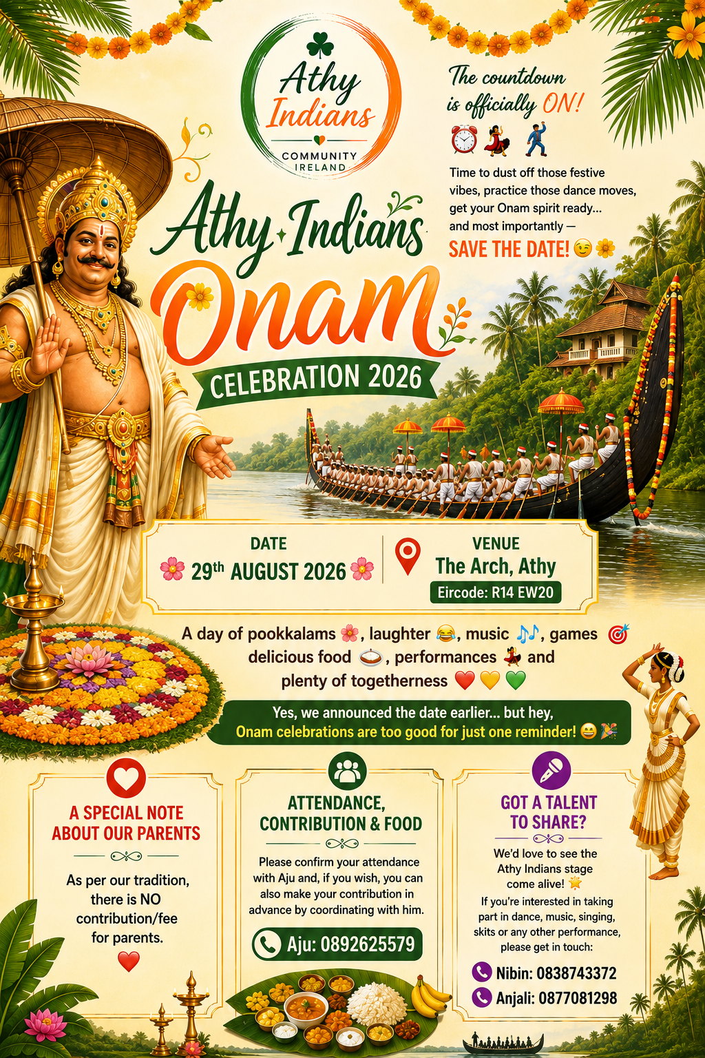 Athy Indians Onam Celebration 2026 — 29th August 2026 at The Arch, Athy
